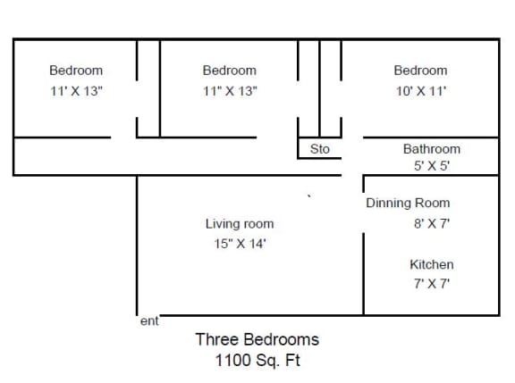 a schematic diagram of a three bedroom floor plan with three bedrooms and a living room