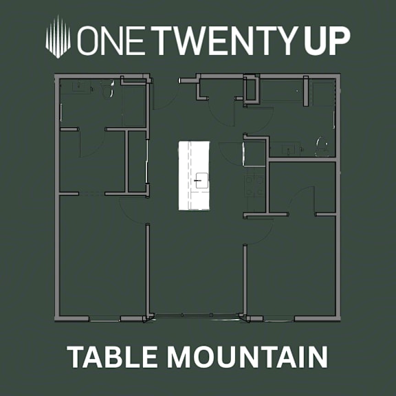 A floor plan of a building with the name "ONE TWENTY UP" and "TABLE MOUNTAIN" written on it.