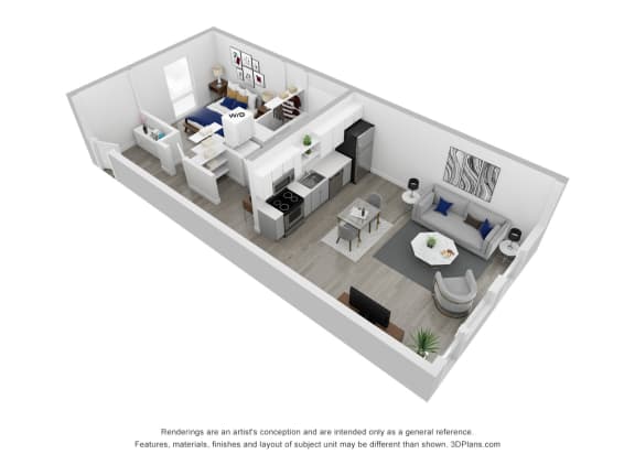Floor Plan  3D Floor Plan | One Bed D | 563 SQFT