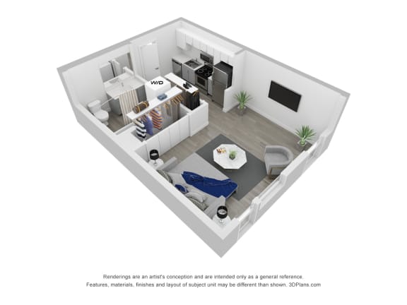 3D Floor Plan | Studio | 401 SQFT