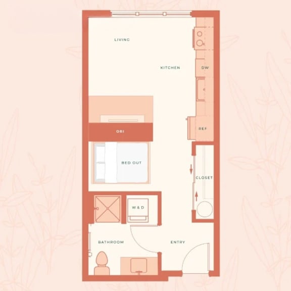 A floor plan of a living space with labeled rooms.