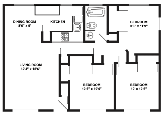 Bel Aire Court | Three Bedroom Two Bathroom 1,000 square feet