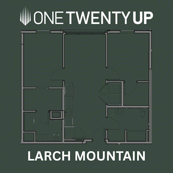 A floor plan of a house with the text "LARCH MOUNTAIN" and "ONE TWENTY UP" displayed.