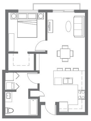Floor Plan  Apartments in Everett WA - The Waterline - One Bed