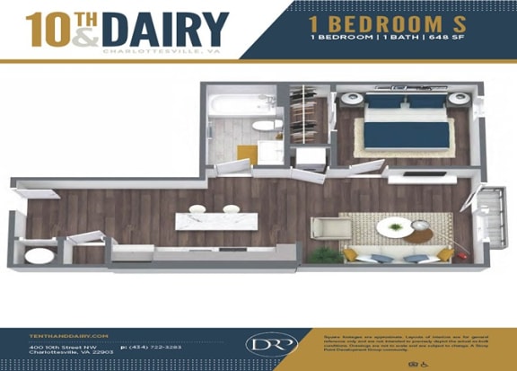 a 1 bedroom floor plan with a bathroom and a balcony