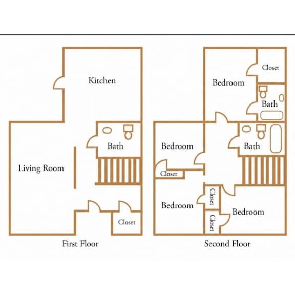 A diagram of a two-story house with labeled rooms.