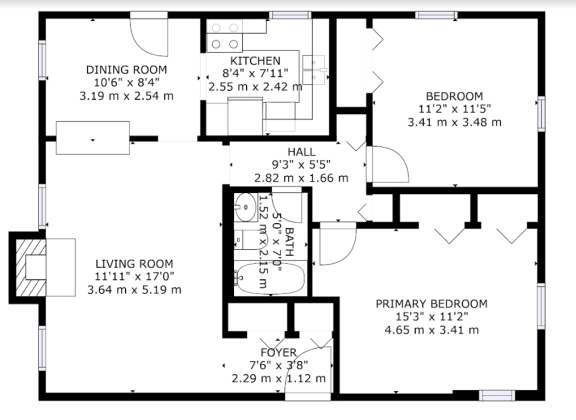 2 Bed 1 Bath
