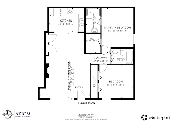 A floor plan of a house with a kitchen, living room, dining room, bedrooms and bathrooms.