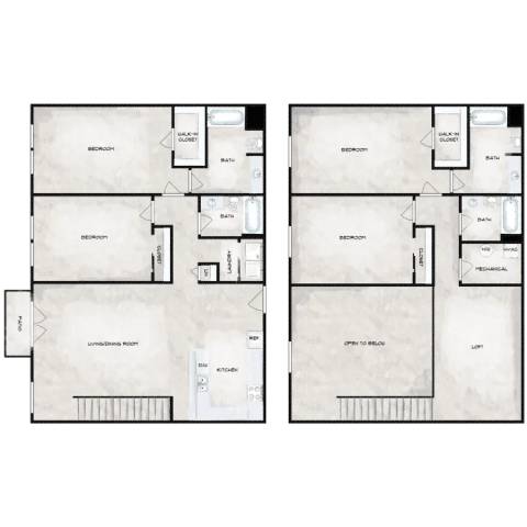 Two floor plans of a house with labeled rooms.