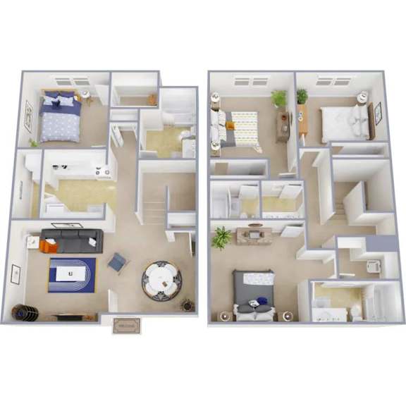 A floor plan of a two bedroom apartment.