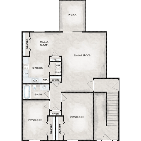 A black and white image of a house floor plan.