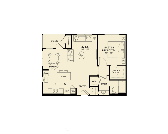1 bed 1 bath floor plan B 1 bed 1 bath floor plan B at Luma at El Corazon Apartments, Oceanside, CA