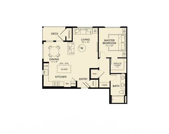 1 bed 1 bath floor plan C 1 bed 1 bath floor plan C at Luma at El Corazon Apartments, Oceanside, 92056