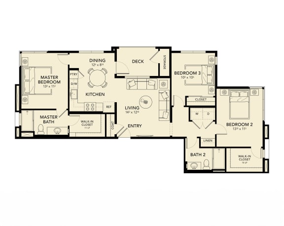 Floor Plan  3 bed 2 bath at Luma at El Corazon Apartments, Oceanside, CA