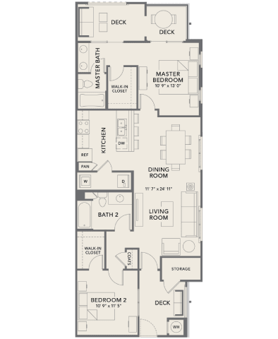 A floor plan of a house with two bedrooms, a master bedroom, and a dining room.