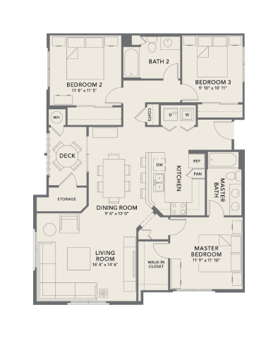 A floor plan of a house with labeled rooms and dimensions.