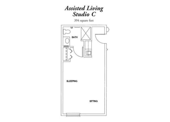Assisted Living Studio C Floor Plan at Hibiscus Court, Florida, 32901