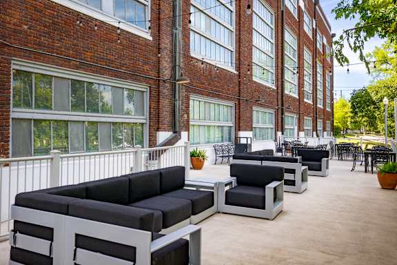 Patio with Couches at The Landmark, New Braunfels