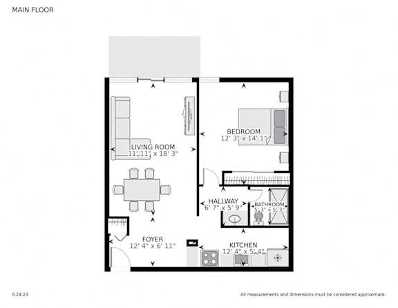 1 Bedroom Floorplan at Lakeridge Terrace Apartments, Colorado