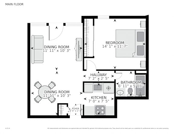 1 Bed 1 Bath Floorplan at Lakeridge Terrace Apartments, Denver, CO, 80227