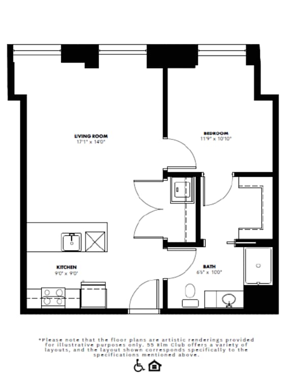 a floor plan of a unit with a bedroom and a living room