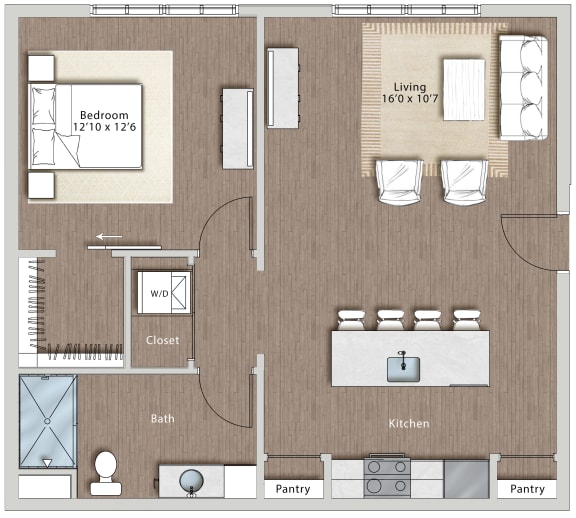 a floor plan of a residence with a bedroom and a living room  at Sono Central Residential, Norwalk, CT
