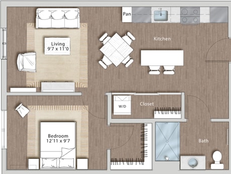 a floor plan of a house with a bedroom and a living room at Sono Central Residential, Norwalk, Connecticut