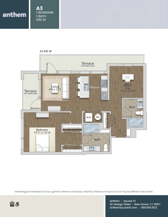1 bed 1 bath B at The Anthem at Square 10 Apartments, Connecticut