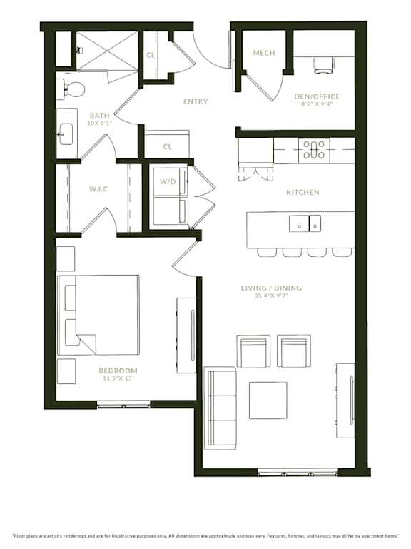 A black and white floor plan of an apartment.