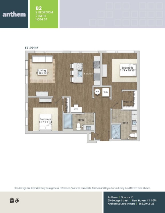 2 bed 2 bath C at The Anthem at Square 10 Apartments, New Haven, CT, 06510
