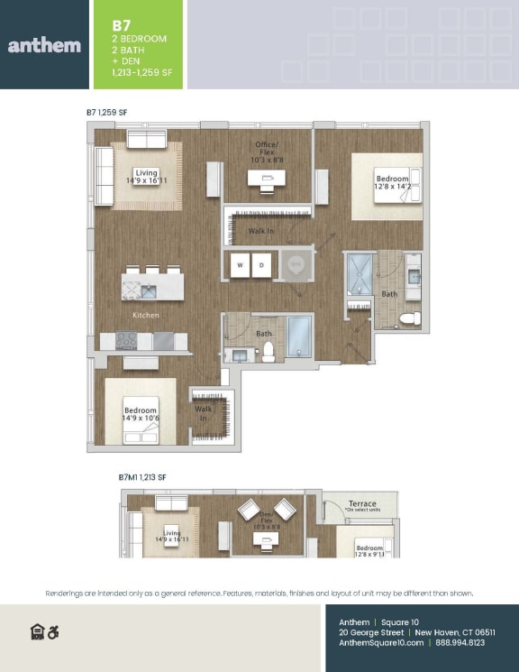 2 bed 2 bath B at The Anthem at Square 10 Apartments, New Haven