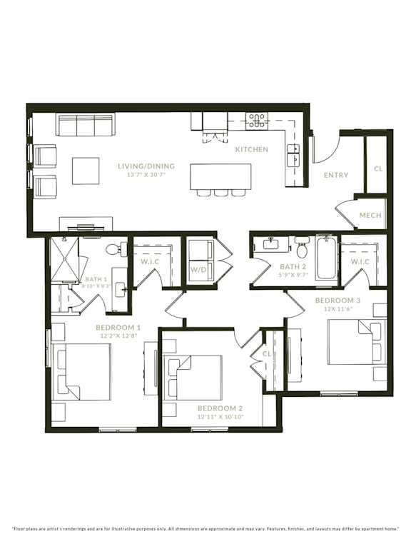 A black and white floor plan of a house with labeled rooms.