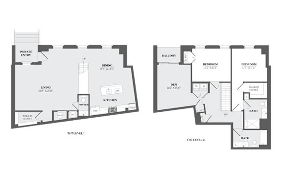 Two floor plans of a house with labeled rooms.