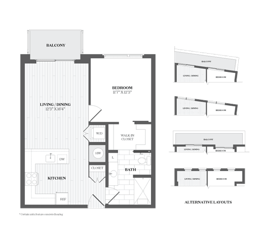 1 Bed 1Bath A1a Floor Plan at The Audubon New Haven, Connecticut, 06511