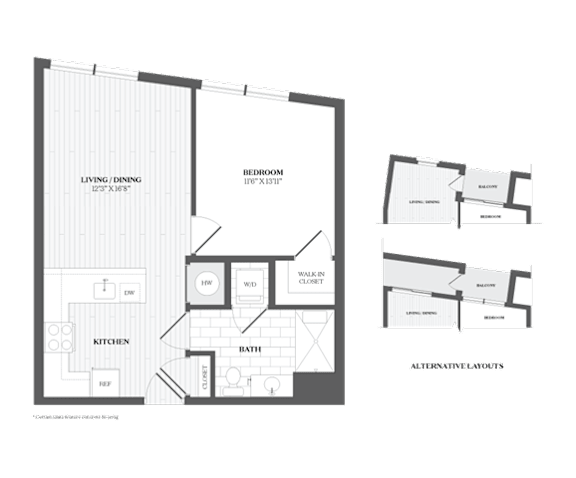 1 Bed 1Bath A3 Floor Plan at The Audubon New Haven, New Haven, Connecticut