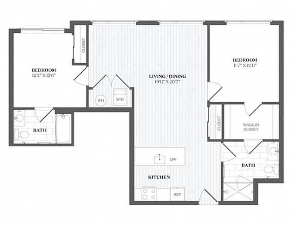 2 Bed 2 Bath B5 Floor Plan at The Audubon New Haven, New Haven, CT