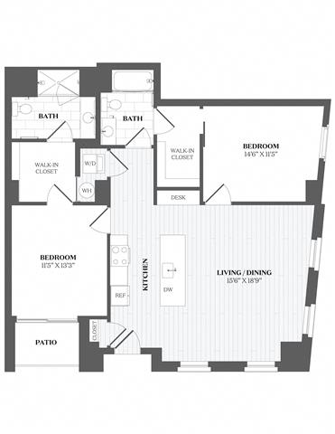 2 Bed 2 Bath F3 Floor Plan at The Audubon New Haven, Connecticut, 06511
