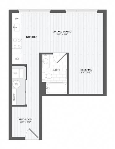 Studio S2 Floor Plan at The Audubon New Haven, New Haven, 06511