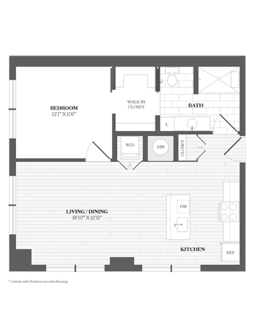 A black and white image of a floor plan for a small apartment.