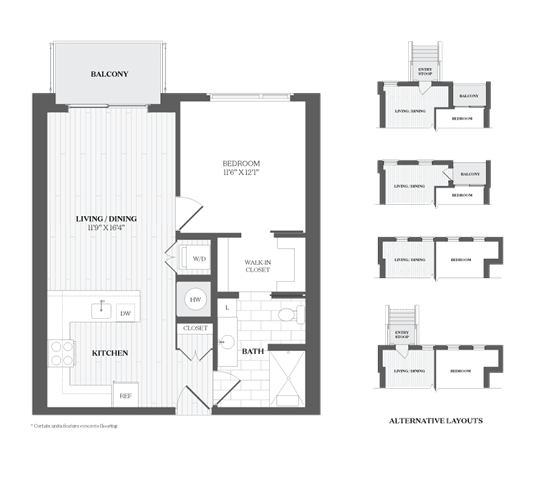 A black and white image of a floor plan for a Balcony apartment.