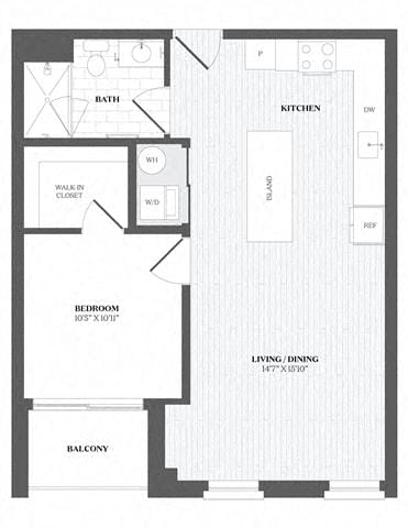 A floor plan of a house with a living room, dining room, kitchen, and bathroom.