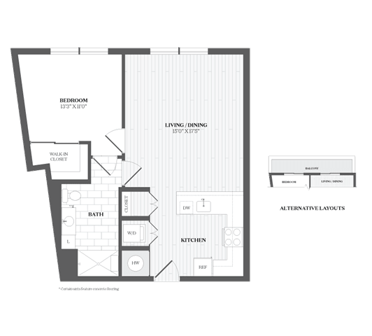 A floor plan of a house with a living room, dining room, kitchen, and bathroom.