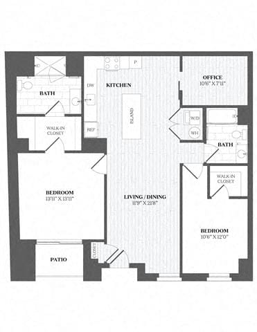 A floor plan of a house with a living room, dining room, kitchen, and three bedrooms.