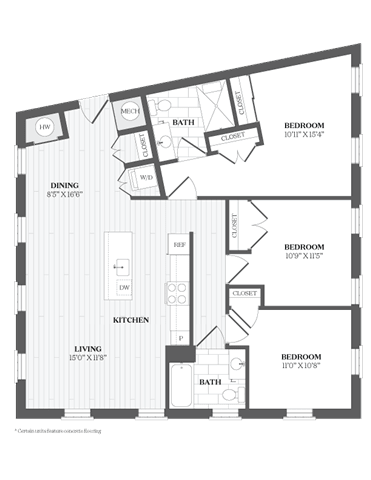 A floor plan of a house with labeled rooms and dimensions.