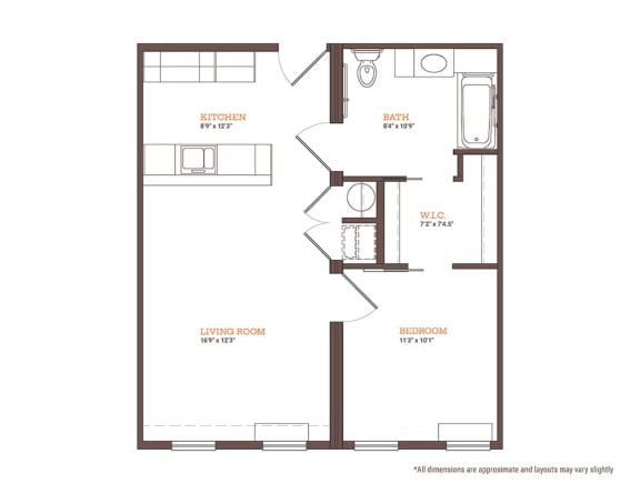 A1 - 1 BEDROOM Floor Plan at Park and Main, Connecticut