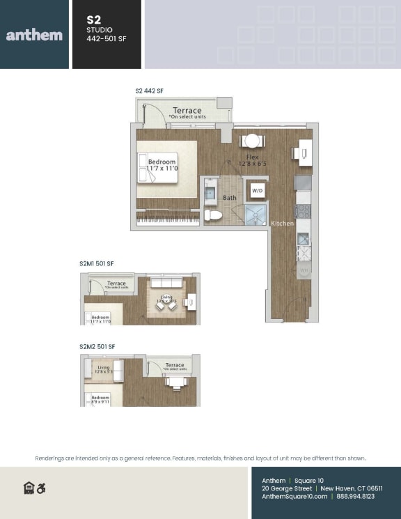 Studio 1 bath B at The Anthem at Square 10 Apartments, New Haven