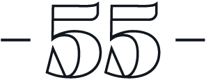 The image shows the number 55 with a stylized design.