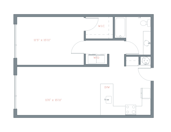 780 Sq. Ft. A1.2 Floor Plan at The Platform, Connecticut, 06854