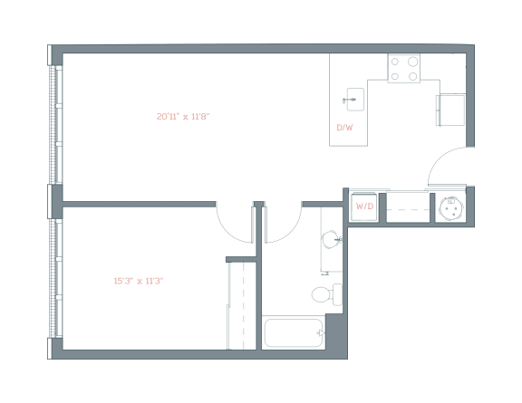 690 Sq. Ft. A5 Floor Plan at The Platform, Norwalk, 06854