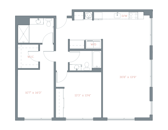 1210 Sq. Ft. B6 Floor Plan at The Platform, Connecticut, 06854
